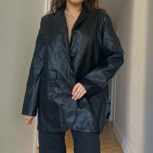 Oversized vegan leather blazer jacket